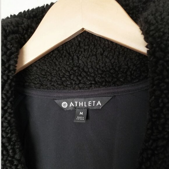 Athleta Range Sherpa Full Zip Jacket Black Teddy Fleece Sweatshirt M Athleisure - Picture 5 of 15